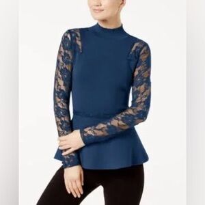 INC International Concepts Navy Lace Peplum sweater